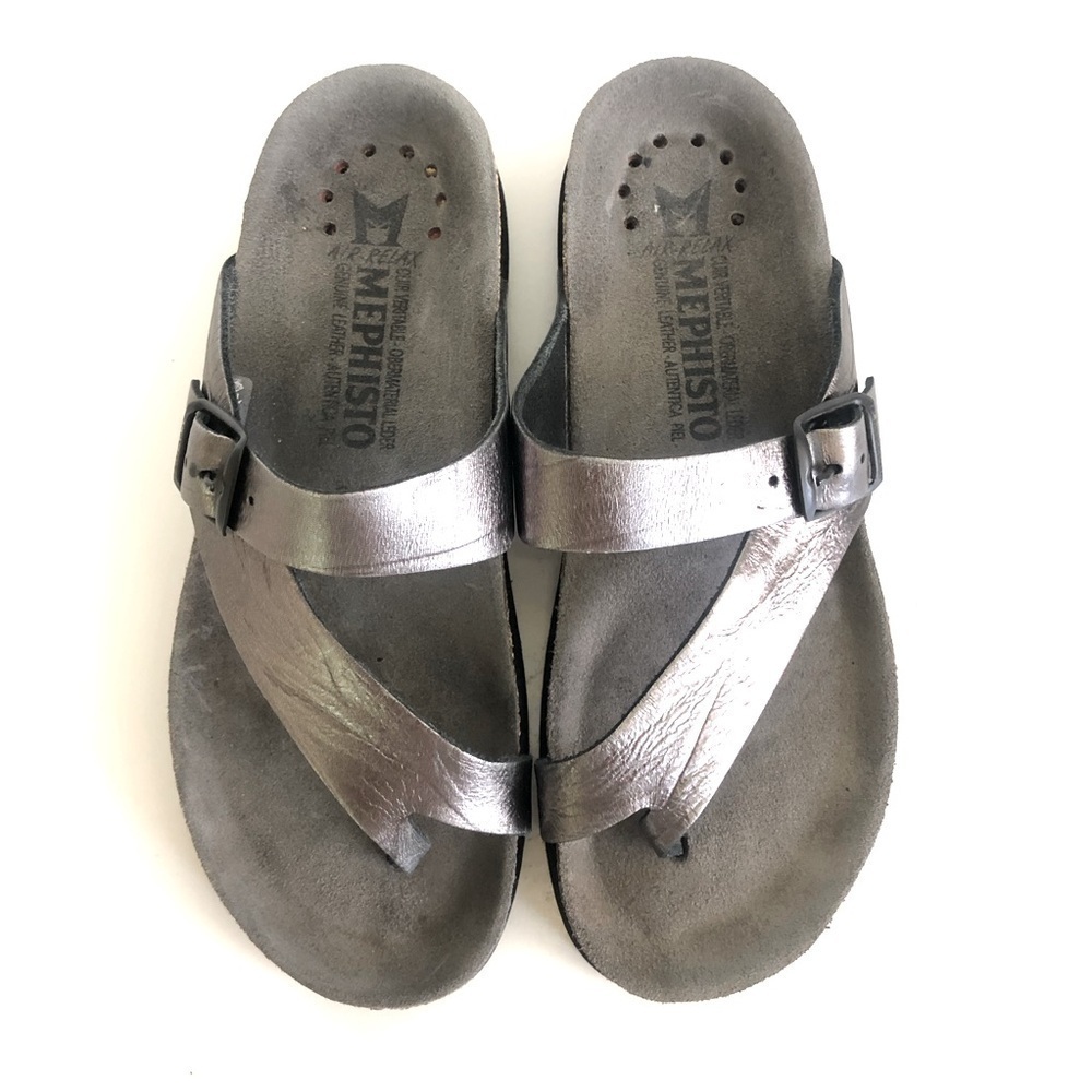 Mephisto Helen Gray Metallic Water-Repellent Leather Slip-On Thong Sandals 5/35